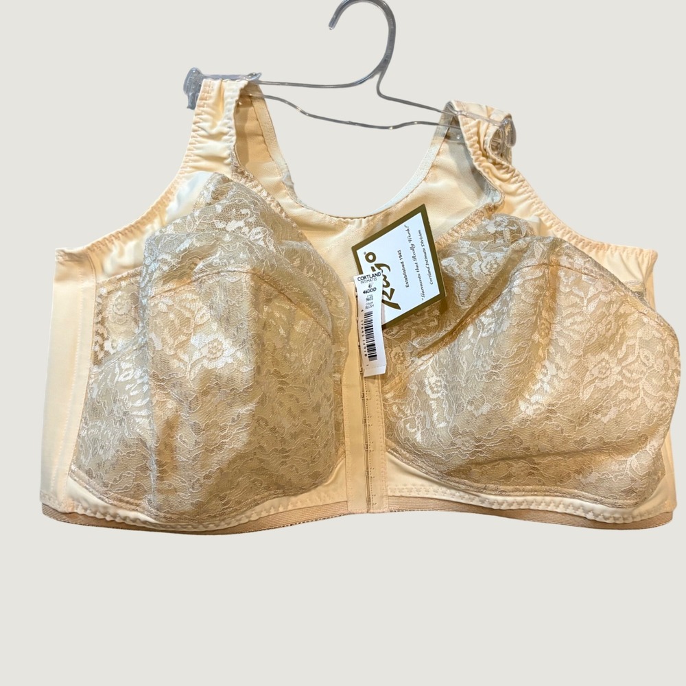 Rago Cortland Intimates 9605 Front Hook cream Lace Bra Blush 46DDD/F New